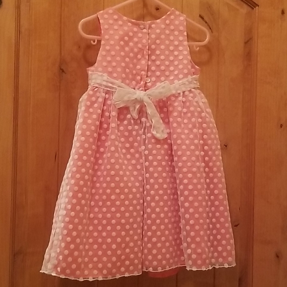 Peach polka dot fancy toddler dress (3T) - Picture 3 of 8